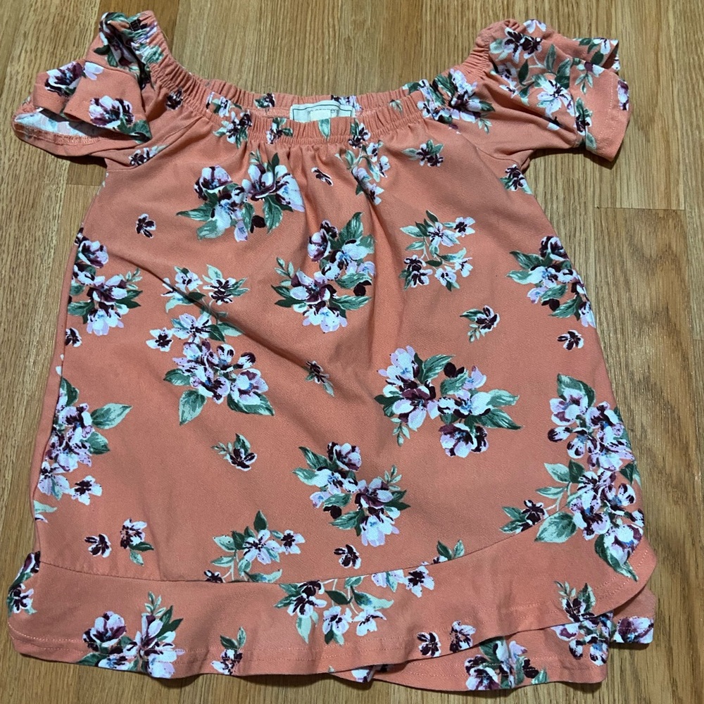 Coral Flower Print off the shoulder top